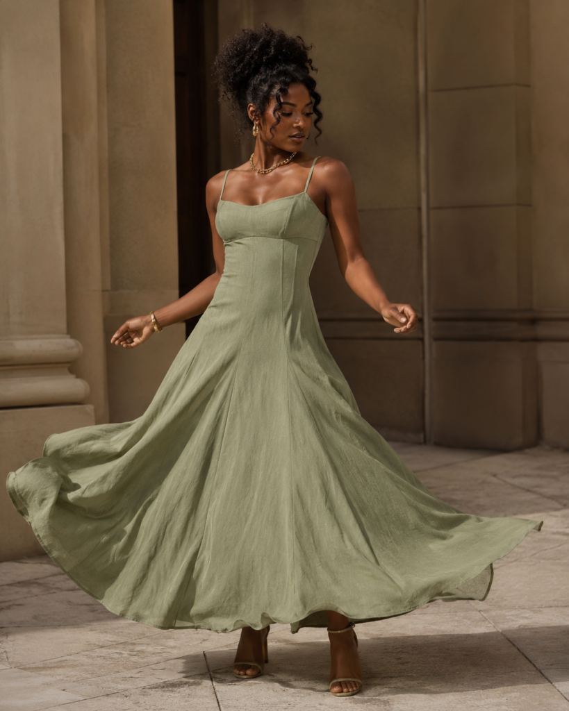 Sage Green Linen-Blend Strappy Maxi Dress