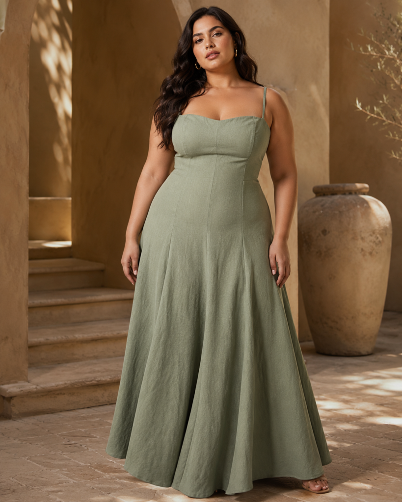 Sage Green Linen-Blend Strappy Maxi Dress
