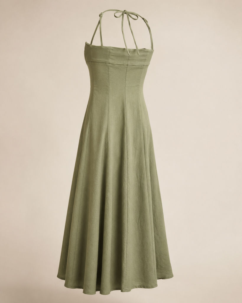 Sage Green Linen-Blend Strappy Maxi Dress