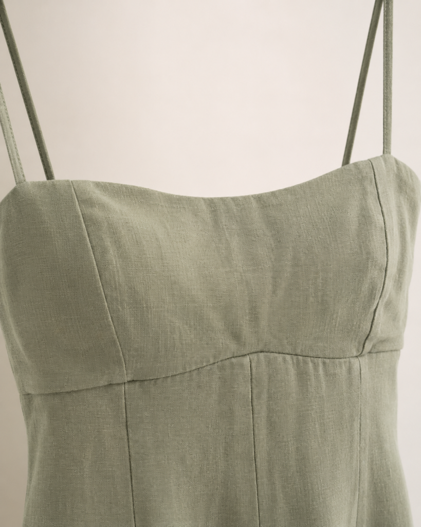 Sage Green Linen-Blend Strappy Maxi Dress