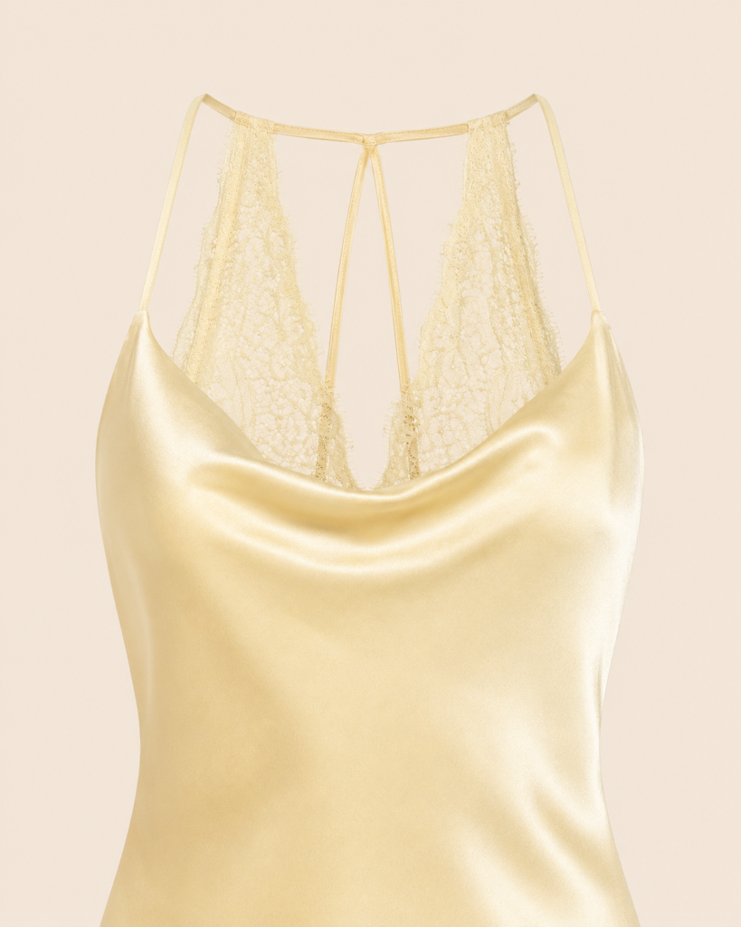 Women's Satin Lace Back Mini Slip Dress - Cowl Neck Spaghetti Strap Night Dress