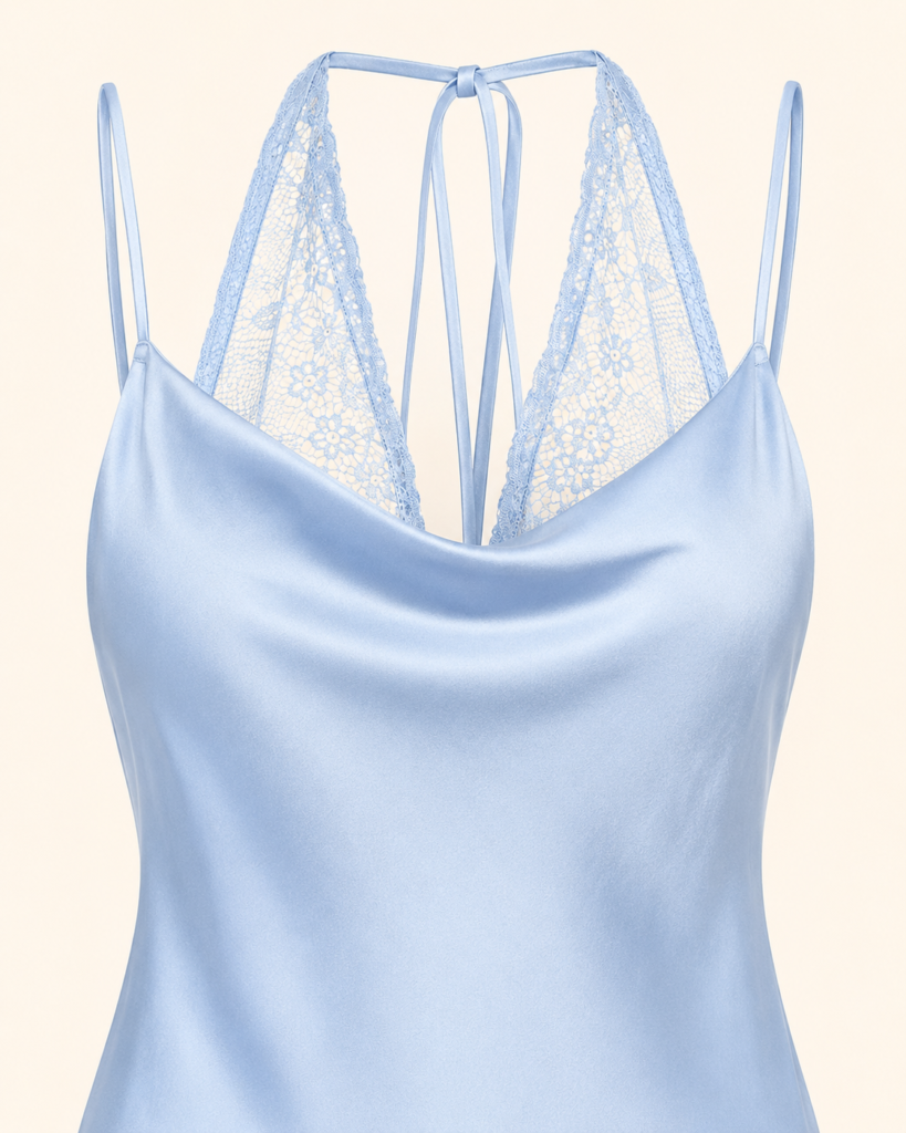 Women's Satin Lace Back Mini Slip Dress - Cowl Neck Spaghetti Strap Night Dress