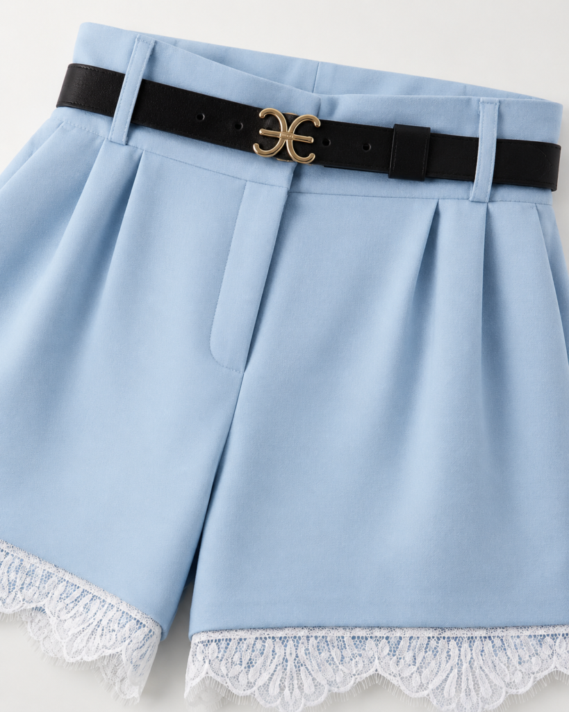 Women's Sky Blue Tailored Vest & Lace-Trim Shorts Co-ord Set