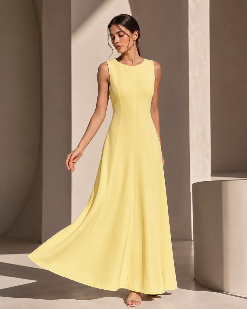 Elegant Sleeveless Panelled Fit-and-Flare Maxi Dress