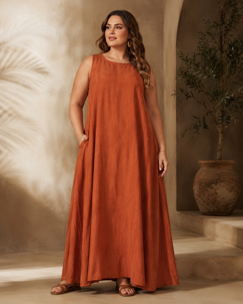 Women's Sleeveless Textured A-Line Maxi Dress