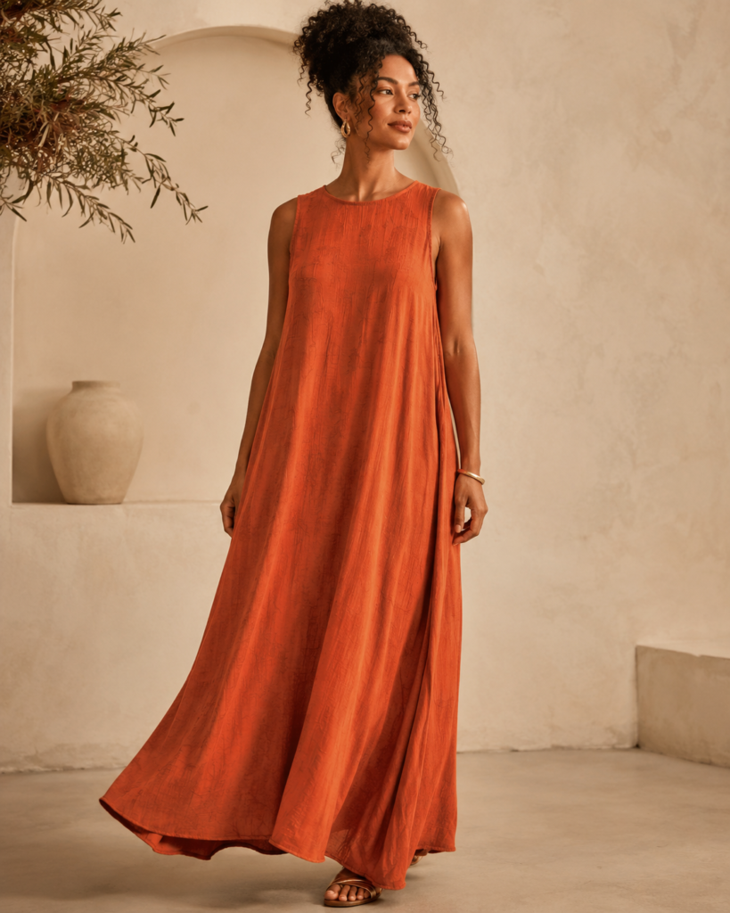 Women's Sleeveless Textured A-Line Maxi Dress