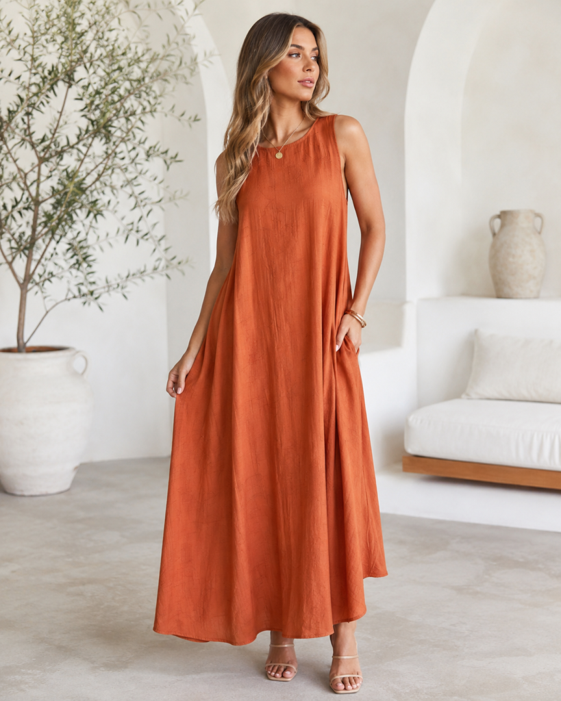 Women's Sleeveless Textured A-Line Maxi Dress