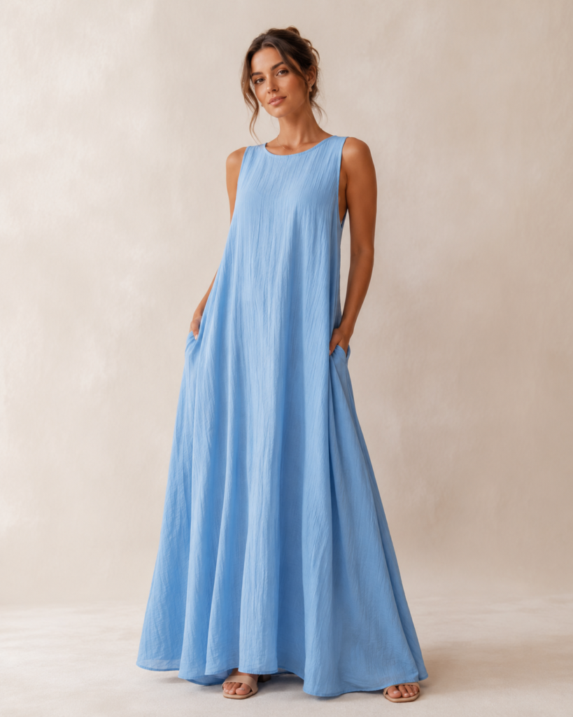 Women's Sleeveless Textured A-Line Maxi Dress