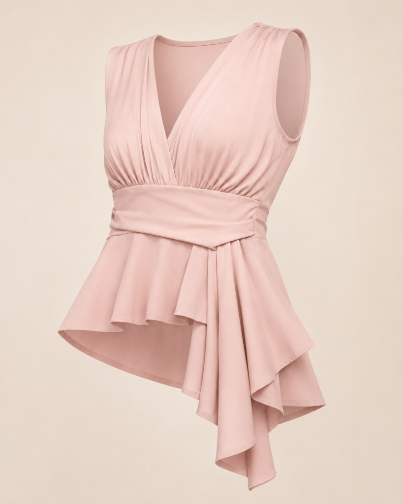 Women's Sleeveless V-Neck Draped Peplum Top