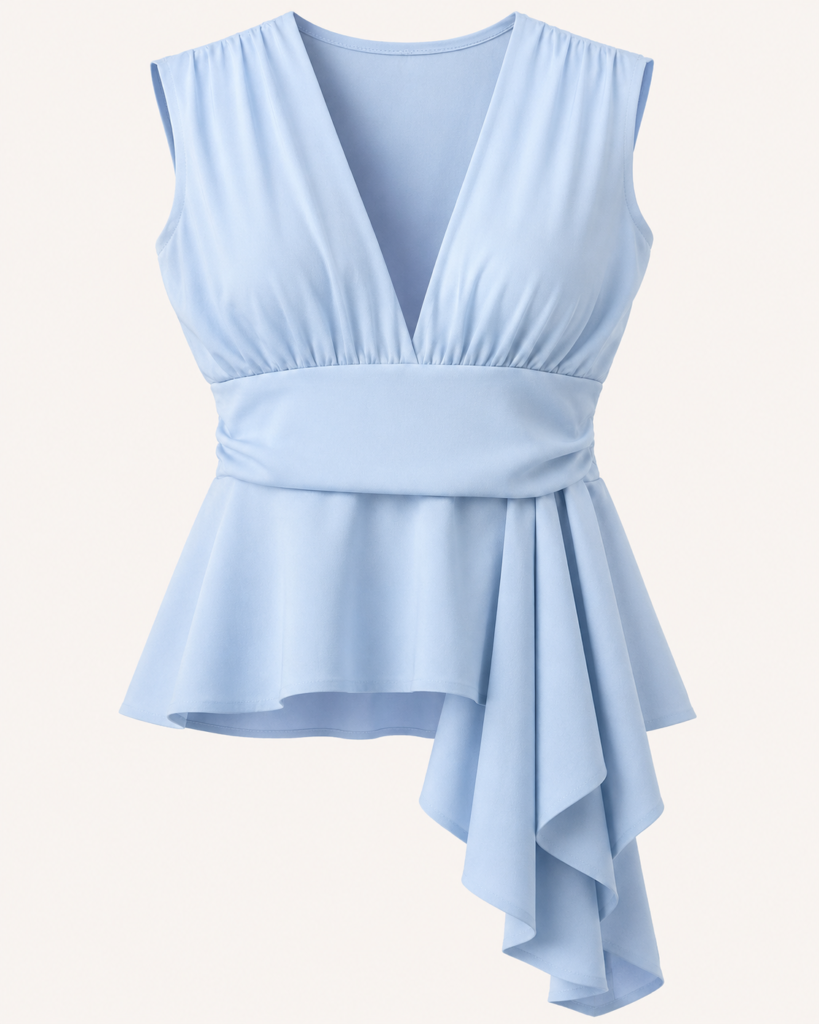 Women's Sleeveless V-Neck Draped Peplum Top