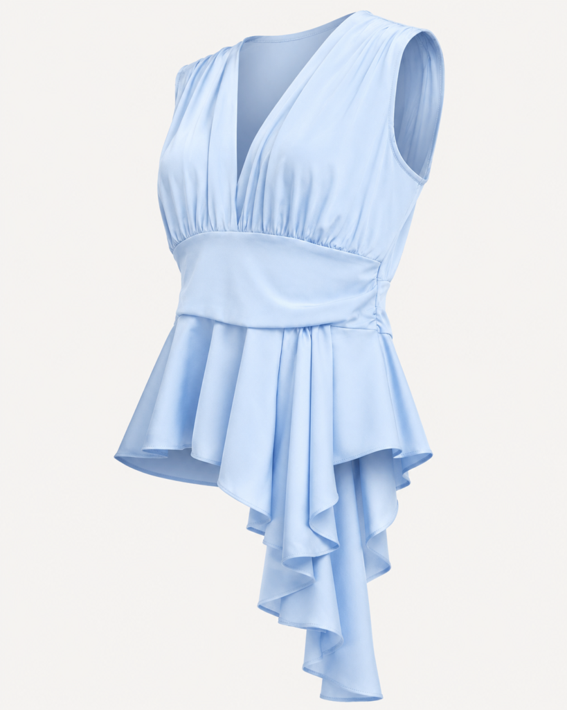 Women's Sleeveless V-Neck Draped Peplum Top