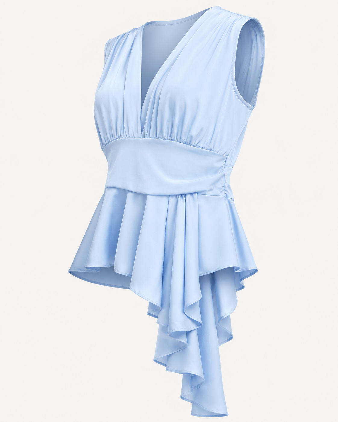 SHELLA — Top péplum drapé sans manches col V / Women's Sleeveless V-Neck Draped Peplum Top / بلوزة بيبلوم بدون أكمام برقبة V