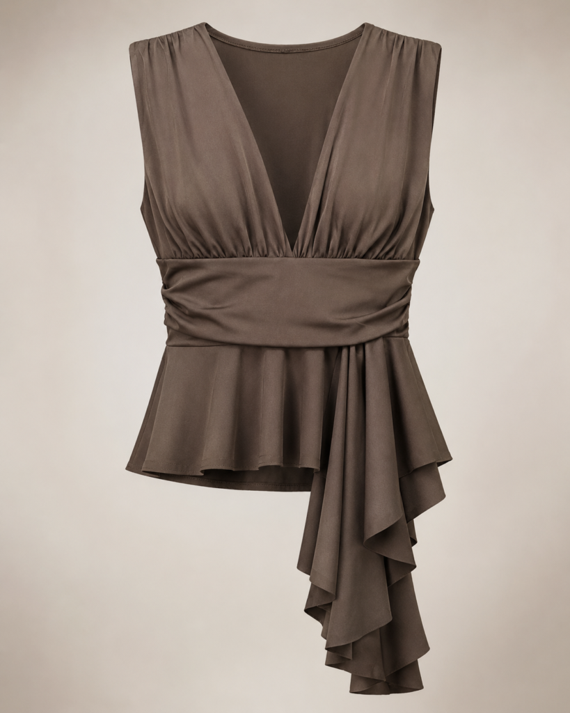 Women's Sleeveless V-Neck Draped Peplum Top