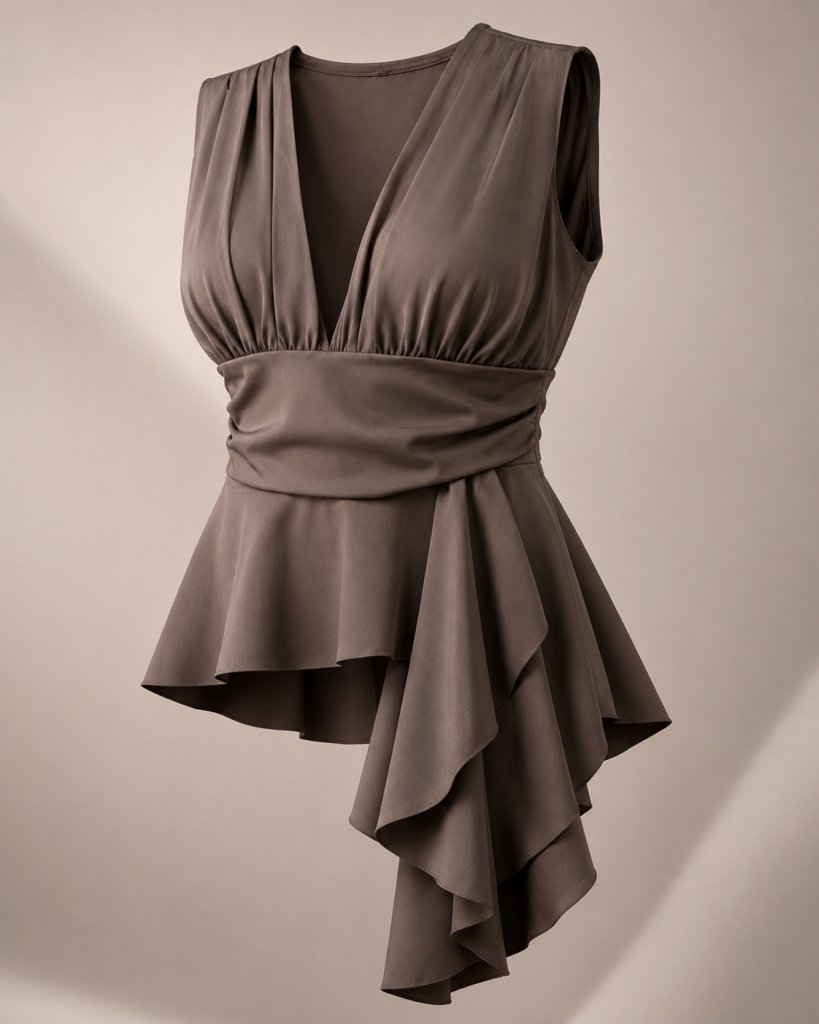 Women's Sleeveless V-Neck Draped Peplum Top