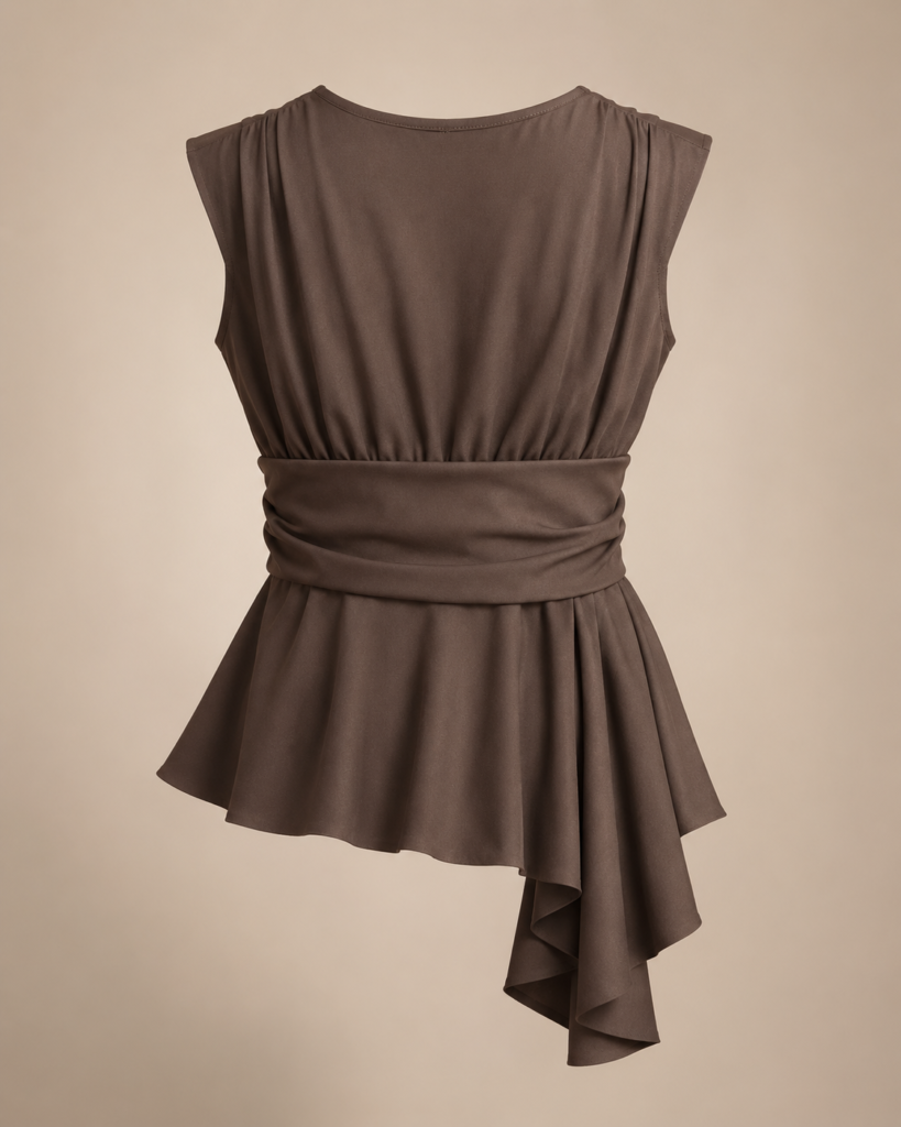 Women's Sleeveless V-Neck Draped Peplum Top