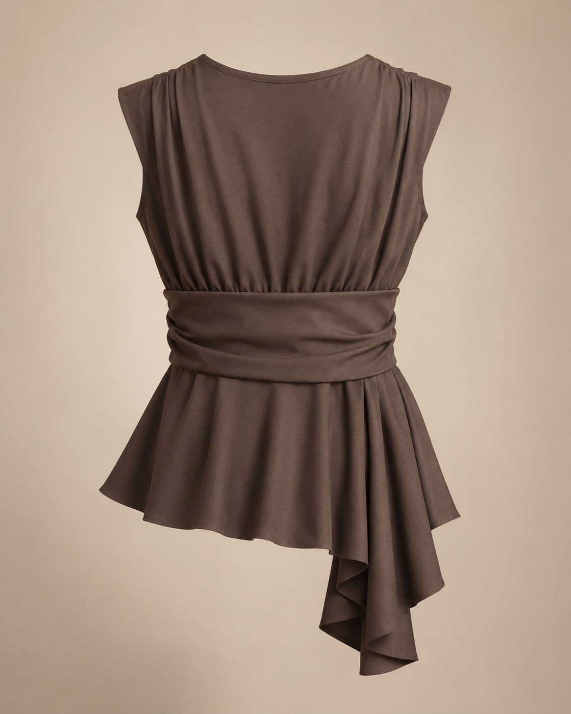 SHELLA — Top péplum drapé sans manches col V / Women's Sleeveless V-Neck Draped Peplum Top / بلوزة بيبلوم بدون أكمام برقبة V