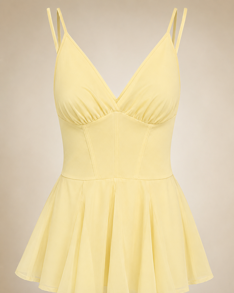 Women's Spaghetti Strap Corset Detail Pleated Mini Dress - V-Neck Fit & Flare Summer Dress