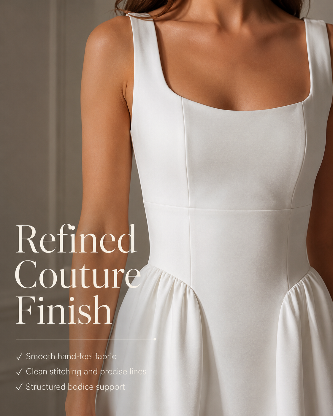 SHELLA — Robe midi sans manches col carré à bustier structuré / Elegant Square Neck Sleeveless Midi Dress / فستان ميدي بدون أكمام بياقة مربعة وصدرية منسّقة
