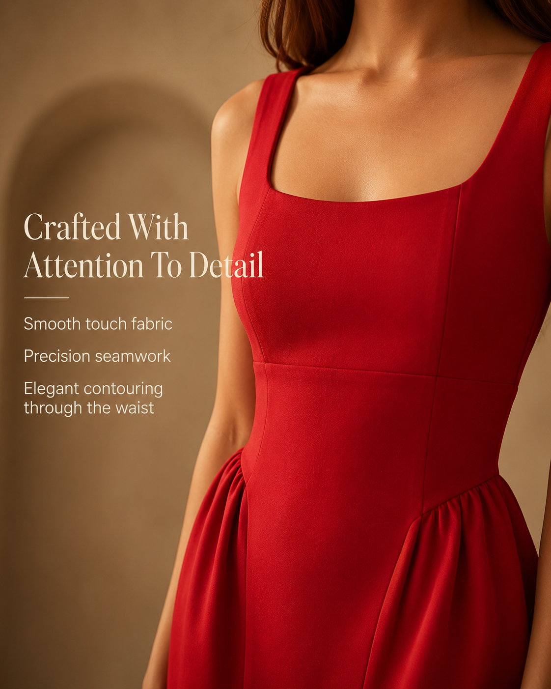 SHELLA — Robe midi sans manches col carré à bustier structuré / Elegant Square Neck Sleeveless Midi Dress / فستان ميدي بدون أكمام بياقة مربعة وصدرية منسّقة