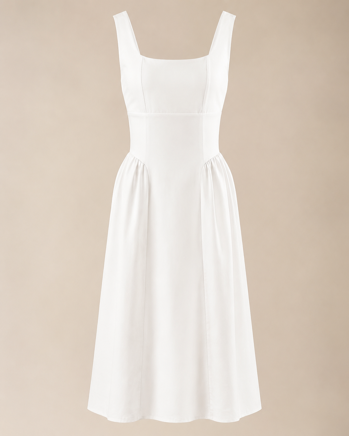 SHELLA — Robe midi sans manches col carré à bustier structuré / Elegant Square Neck Sleeveless Midi Dress / فستان ميدي بدون أكمام بياقة مربعة وصدرية منسّقة