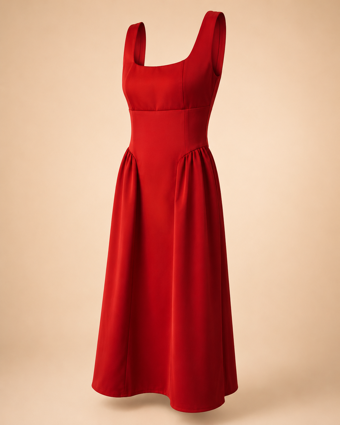 SHELLA — Robe midi sans manches col carré à bustier structuré / Elegant Square Neck Sleeveless Midi Dress / فستان ميدي بدون أكمام بياقة مربعة وصدرية منسّقة