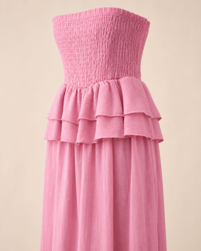 Strapless Smocked Tiered Ruffle Maxi Dress