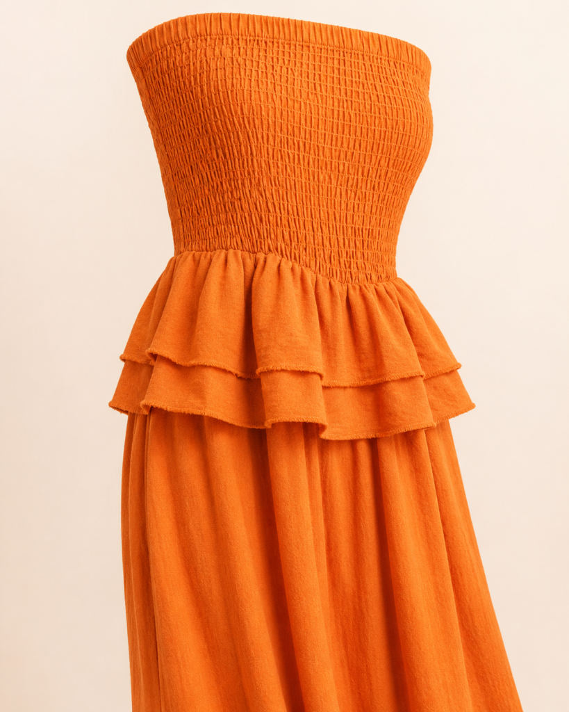 Strapless Smocked Tiered Ruffle Maxi Dress