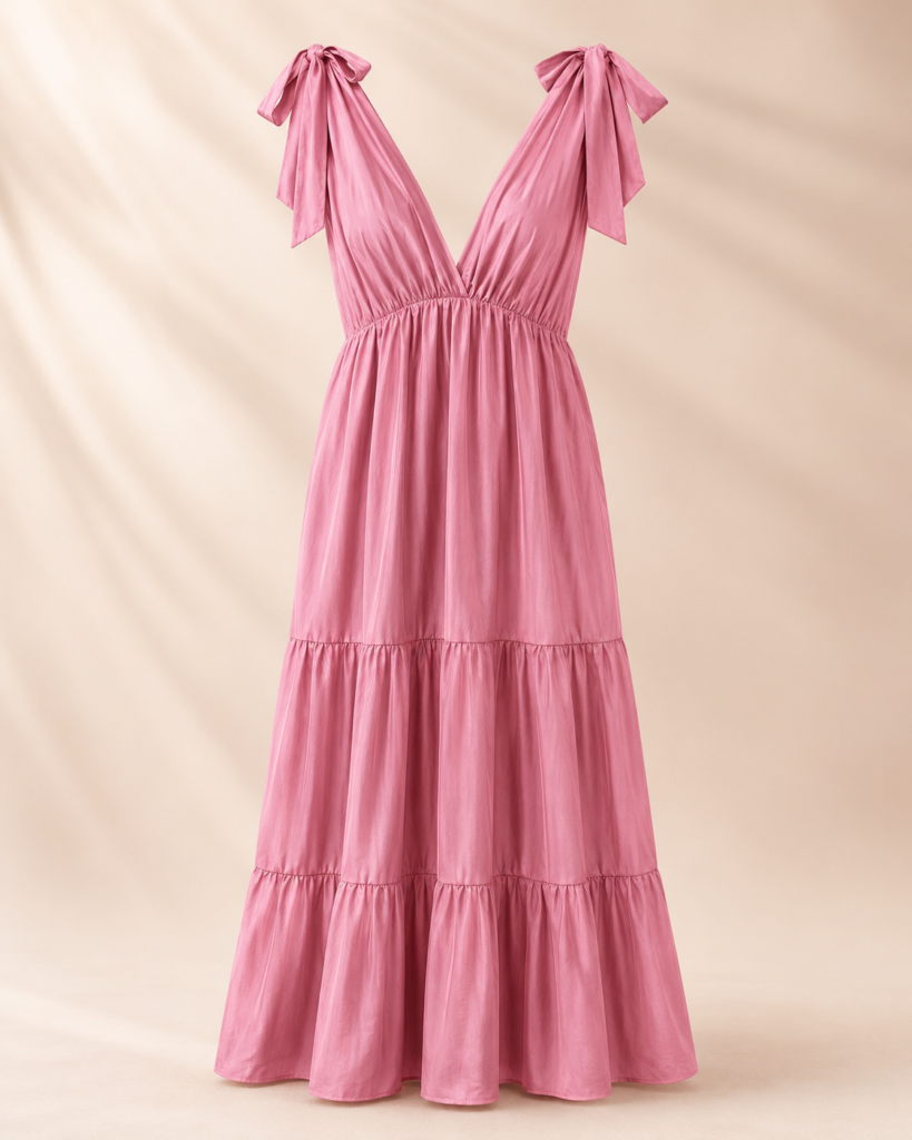 Tie-Shoulder V-Neck Tiered Maxi Dress