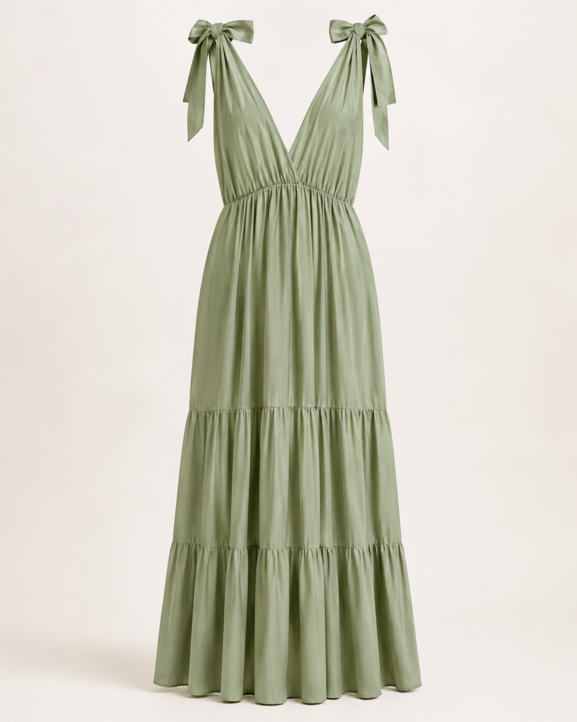 Tie-Shoulder V-Neck Tiered Maxi Dress