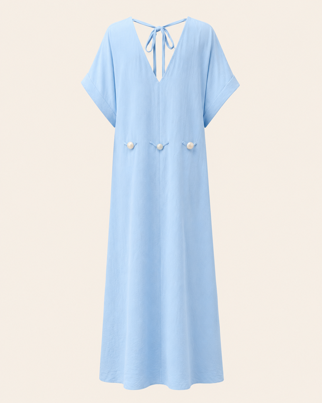 SHELLA — Caftan long col V à dos noué et perles décoratives / V-Neck Tie-Back Maxi Kaftan Dress with Decorative Beads / قفطان طويل برقبة V وظهر مربوط وخرز زخرفي
