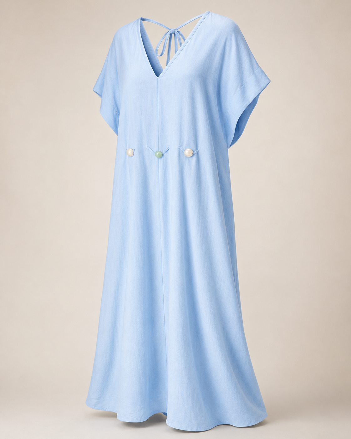 SHELLA — Caftan long col V à dos noué et perles décoratives / V-Neck Tie-Back Maxi Kaftan Dress with Decorative Beads / قفطان طويل برقبة V وظهر مربوط وخرز زخرفي