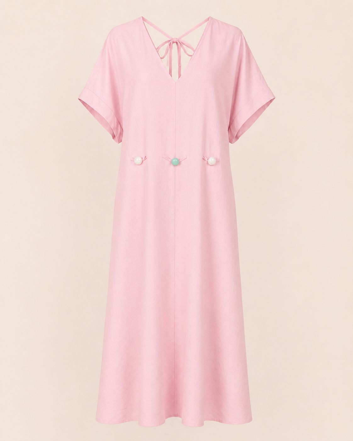 SHELLA — Caftan long col V à dos noué et perles décoratives / V-Neck Tie-Back Maxi Kaftan Dress with Decorative Beads / قفطان طويل برقبة V وظهر مربوط وخرز زخرفي