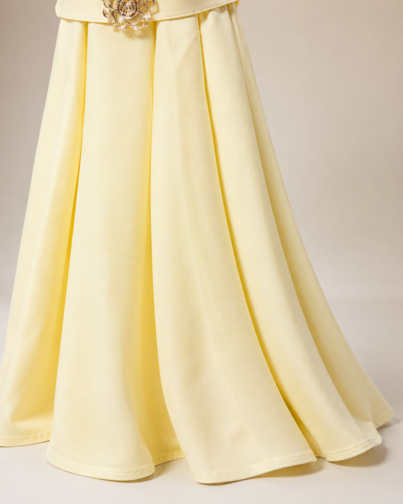 V-Neck Flutter Sleeve Belted Maxi Dress with Floral Buckle