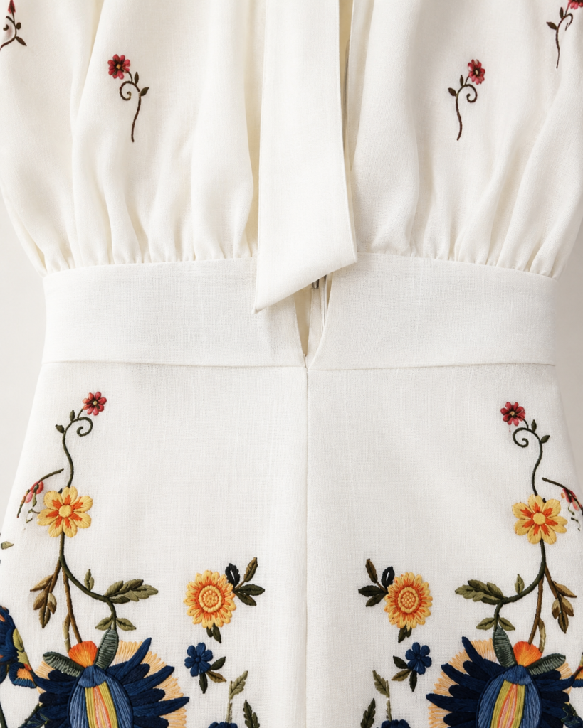 White Floral Embroidered Halter Neck Mini Dress