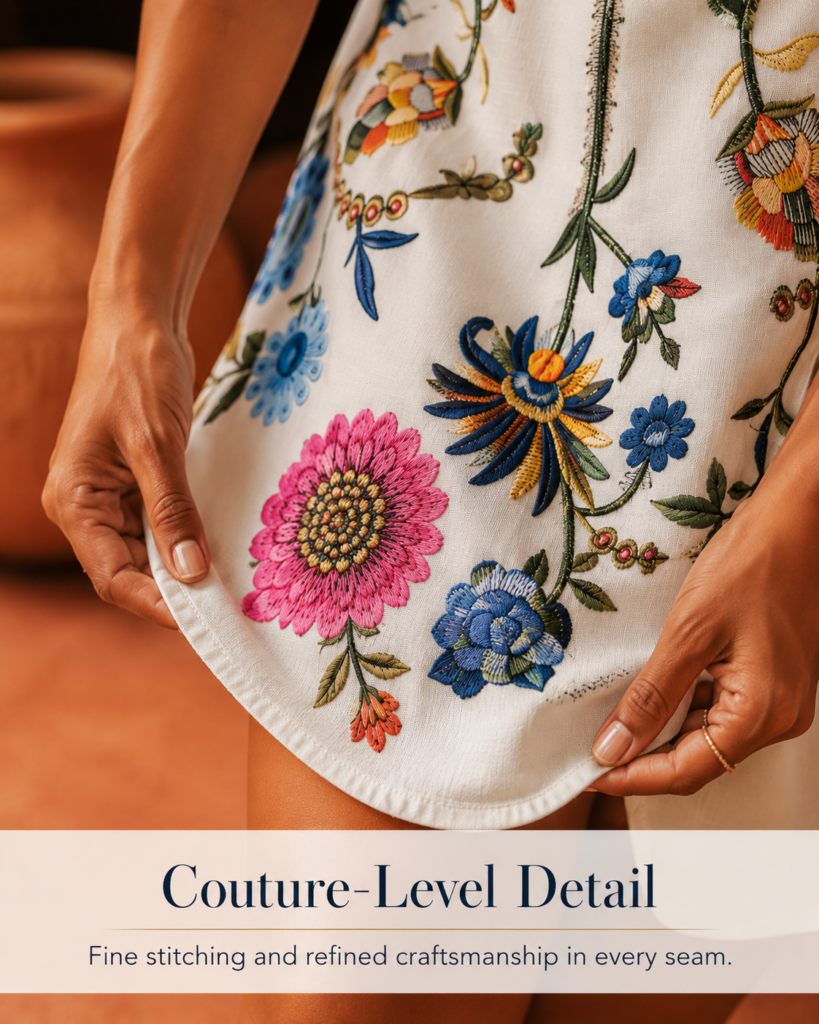White Floral Embroidered Halter Neck Mini Dress