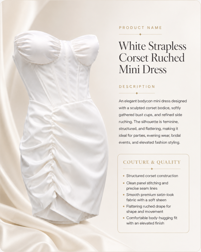 White Strapless Corset Ruched Mini Dress