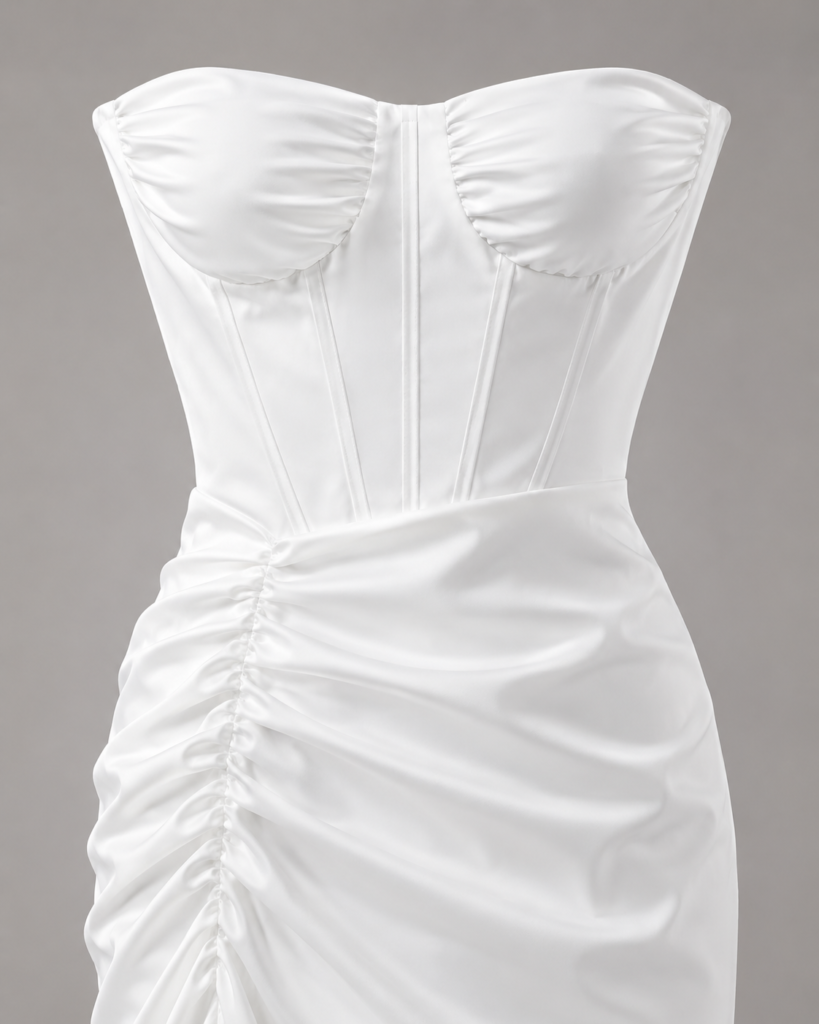 White Strapless Corset Ruched Mini Dress