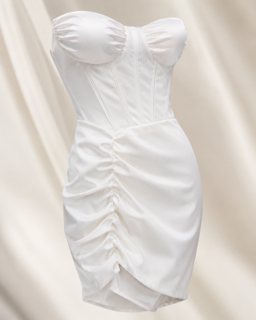 White Strapless Corset Ruched Mini Dress