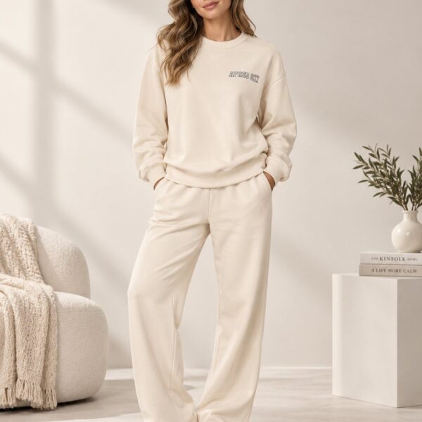 Ensemble femme APRES SKI sweat oversize et pantalon large – Crème – SHELLA