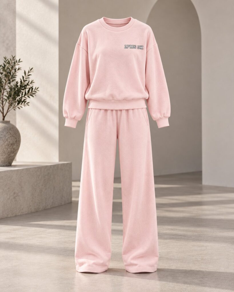 Ensemble femme APRES SKI sweat oversize et pantalon large – Rose poudré – SHELLA