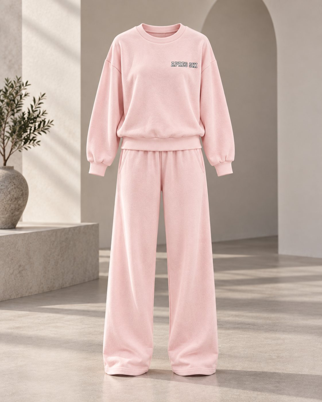 Ensemble femme APRES SKI sweat oversize et pantalon large – Rose poudré – SHELLA