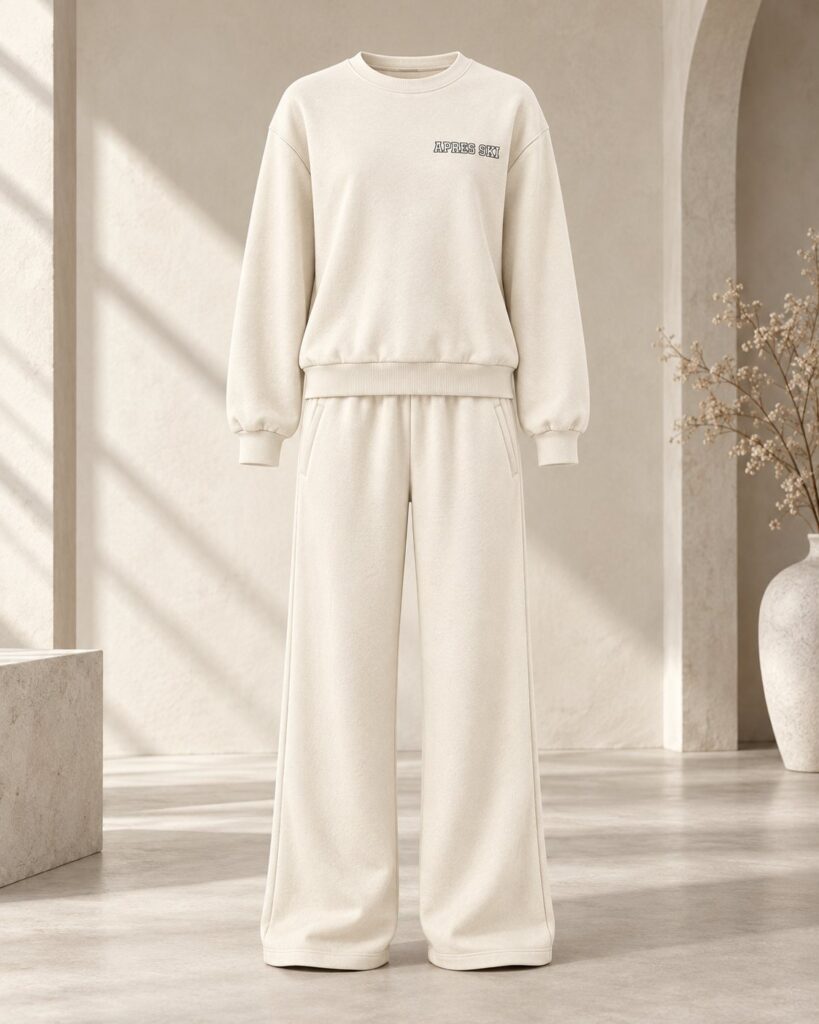 Ensemble femme APRES SKI sweat oversize et pantalon large – Crème – SHELLA