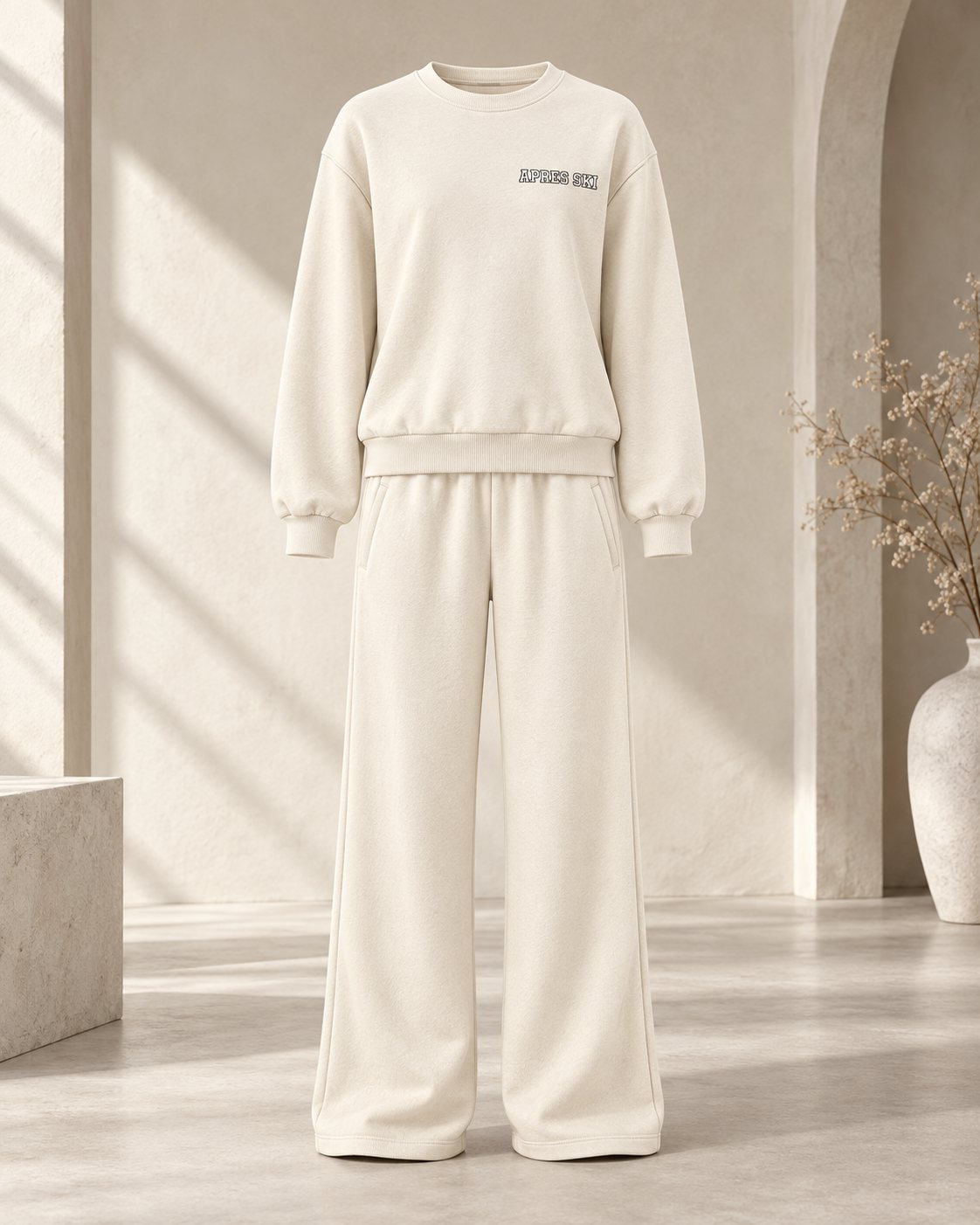 Ensemble femme APRES SKI sweat oversize et pantalon large – Crème – SHELLA
