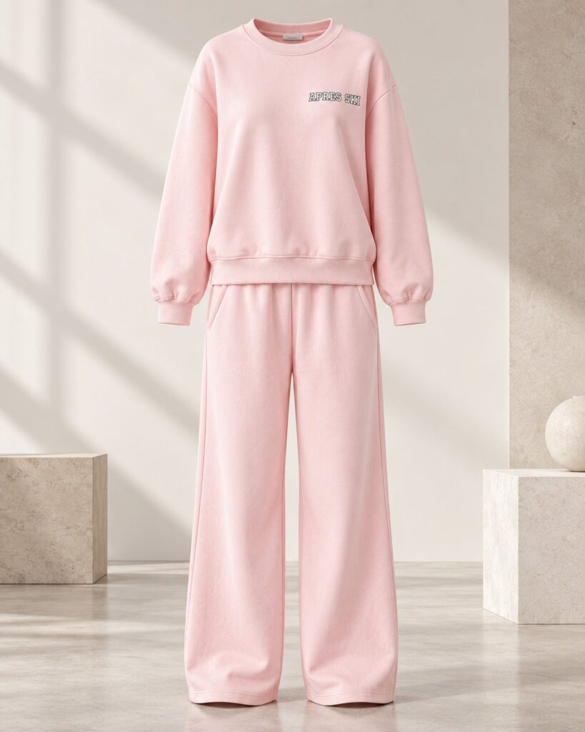 Ensemble femme APRES SKI sweat oversize et pantalon large – Rose poudré – SHELLA
