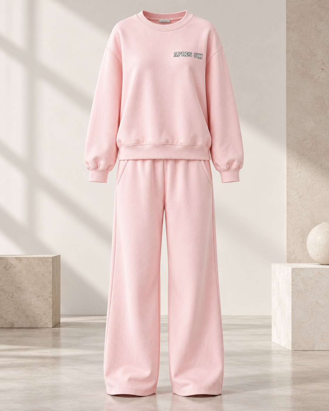 Ensemble femme APRES SKI sweat oversize et pantalon large – Rose poudré – SHELLA