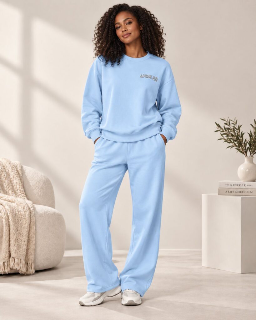 Ensemble femme APRES SKI sweat oversize et pantalon large – Bleu ciel – SHELLA