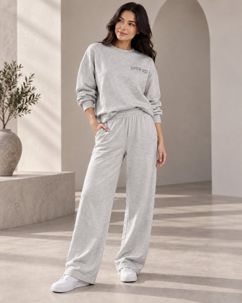 Ensemble femme APRES SKI sweat oversize et pantalon large – Gris – SHELLA