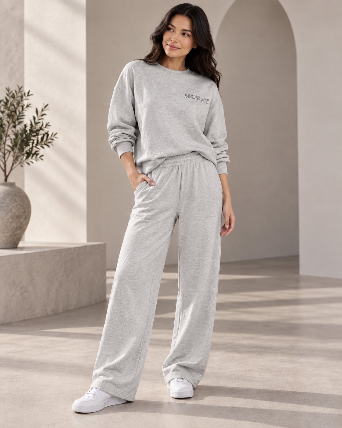Ensemble femme APRES SKI sweat oversize et pantalon large – Gris – SHELLA