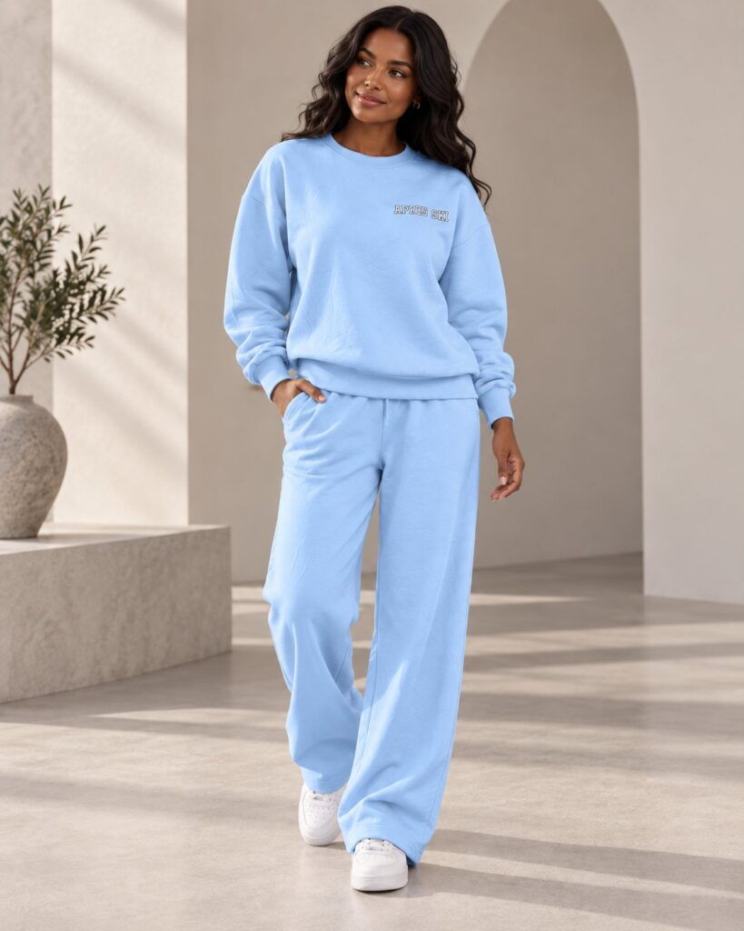 Ensemble femme APRES SKI sweat oversize et pantalon large – Bleu ciel – SHELLA