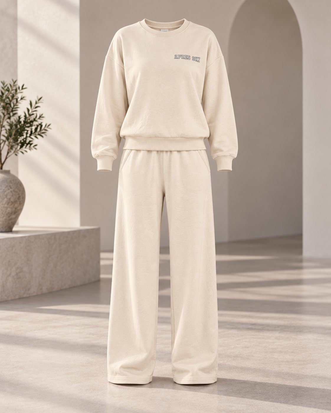 Ensemble femme APRES SKI sweat oversize et pantalon large – Crème – SHELLA